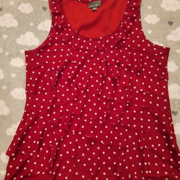 Roz & Ali Red Polka Dot Ruffle Tank Top - Picture 1 of 1